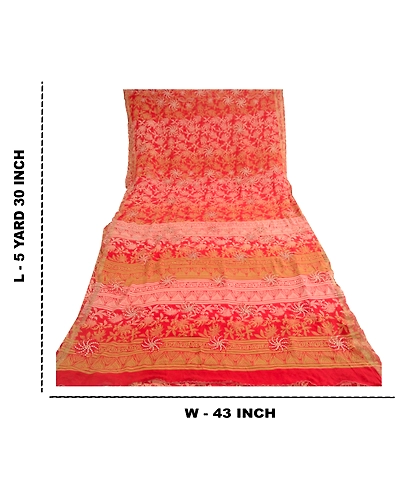 Sanskriti Vintage Embroidery Zari Pure Georgette Silk Sarees Print Sari Fabric, PRG-10736-Red-Printed Floral Design-Pure Georgette Silk-3