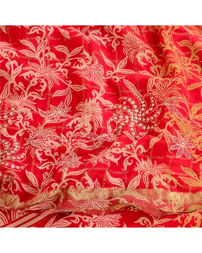 Sanskriti Vintage Embroidery Zari Pure Georgette Silk Sarees Print Sari Fabric, PRG-10736-Red-Printed Floral Design-Pure Georgette Silk-6