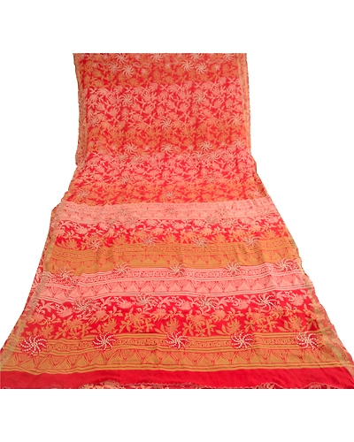 Sanskriti Vintage Embroidery Zari Pure Georgette Silk Sarees Print Sari Fabric, PRG-10736-Red-Printed Floral Design-Pure Georgette Silk-8