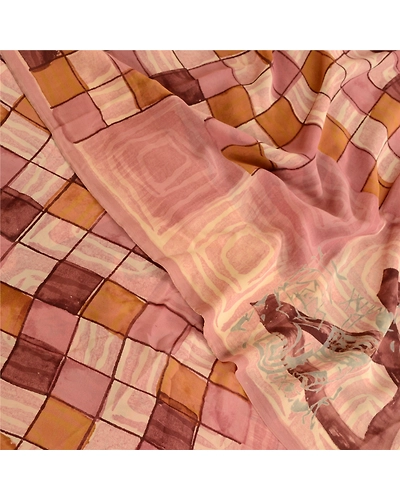 Sanskriti Vintage Dusty-Pink Pure Georgette Silk Sarees Print Sari Craft Fabric, PRG-10737-Dusty Pink-Printed Floral Design-Pure Georgette Silk-1