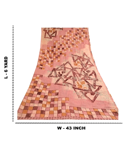 Sanskriti Vintage Dusty-Pink Pure Georgette Silk Sarees Print Sari Craft Fabric, PRG-10737-Dusty Pink-Printed Floral Design-Pure Georgette Silk-3