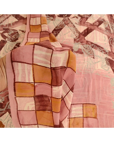 Sanskriti Vintage Dusty-Pink Pure Georgette Silk Sarees Print Sari Craft Fabric, PRG-10737-Dusty Pink-Printed Floral Design-Pure Georgette Silk-4