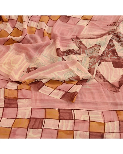 Sanskriti Vintage Dusty-Pink Pure Georgette Silk Sarees Print Sari Craft Fabric, PRG-10737-Dusty Pink-Printed Floral Design-Pure Georgette Silk-7