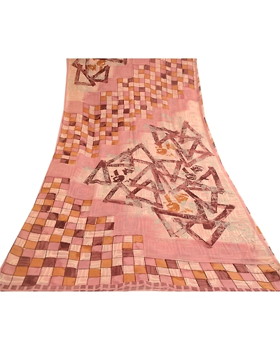 Sanskriti Vintage Dusty-Pink Pure Georgette Silk Sarees Print Sari Craft Fabric, PRG-10737-Dusty Pink-Printed Floral Design-Pure Georgette Silk-8