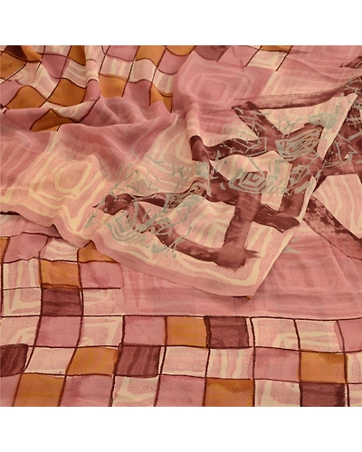 Sanskriti Vintage Dusty-Pink Pure Georgette Silk Sarees Print Sari Craft Fabric, PRG-10737-Dusty Pink-Printed Floral Design-Pure Georgette Silk-9
