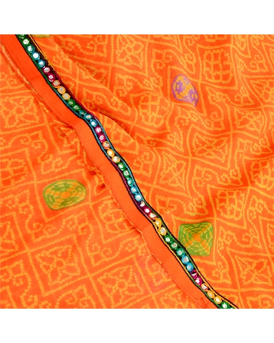 Sanskriti Vintage Saffron Georgette Sarees Printed Sari 5Yd Soft Craft Fabric, PRG-10742-Saffron-Printed Floral Design-Poly Georgette-1