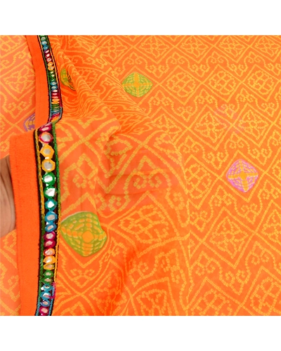 Sanskriti Vintage Saffron Georgette Sarees Printed Sari 5Yd Soft Craft Fabric, PRG-10742-Saffron-Printed Floral Design-Poly Georgette-4