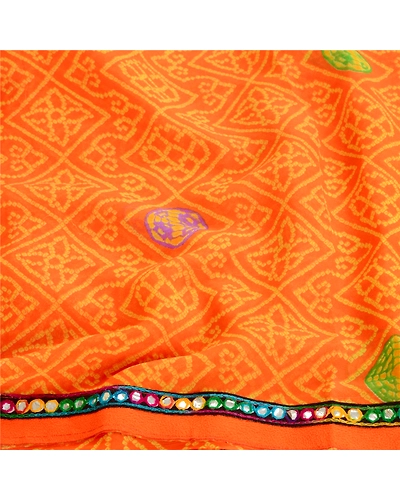 Sanskriti Vintage Saffron Georgette Sarees Printed Sari 5Yd Soft Craft Fabric, PRG-10742-Saffron-Printed Floral Design-Poly Georgette-6