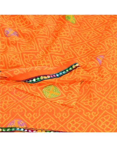 Sanskriti Vintage Saffron Georgette Sarees Printed Sari 5Yd Soft Craft Fabric, PRG-10742-Saffron-Printed Floral Design-Poly Georgette-7