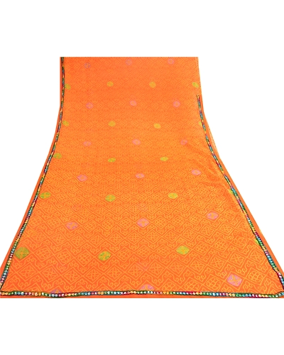 Sanskriti Vintage Saffron Georgette Sarees Printed Sari 5Yd Soft Craft Fabric, PRG-10742-Saffron-Printed Floral Design-Poly Georgette-8