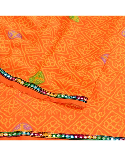 Sanskriti Vintage Saffron Georgette Sarees Printed Sari 5Yd Soft Craft Fabric, PRG-10742-Saffron-Printed Floral Design-Poly Georgette-9