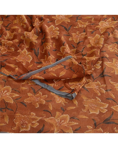 Sanskriti Vintage Brown Sarees Printed Pure Georgette Silk Sari 5Yd Craft Fabric, PRG-10749-Brown-Printed Floral Design-Pure Georgette Silk-7