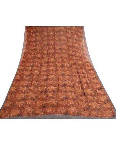Sanskriti Vintage Brown Sarees Printed Pure Georgette Silk Sari 5Yd Craft Fabric, PRG-10749-Brown-Printed Floral Design-Pure Georgette Silk-8
