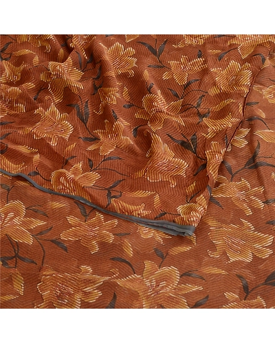 Sanskriti Vintage Brown Sarees Printed Pure Georgette Silk Sari 5Yd Craft Fabric, PRG-10749-Brown-Printed Floral Design-Pure Georgette Silk-9