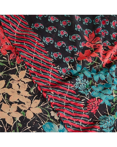 Sanskriti Vintage Black Sarees Printed Pure Georgette Silk Sari 5Yd Craft Fabric, PRG-10752-Black-Printed Floral Design-Pure Georgette Silk-1