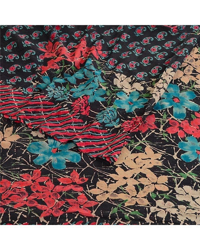Sanskriti Vintage Black Sarees Printed Pure Georgette Silk Sari 5Yd Craft Fabric, PRG-10752-Black-Printed Floral Design-Pure Georgette Silk-7