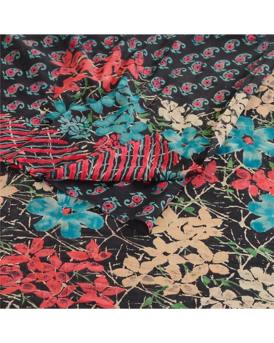 Sanskriti Vintage Black Sarees Printed Pure Georgette Silk Sari 5Yd Craft Fabric, PRG-10752-Black-Printed Floral Design-Pure Georgette Silk-9