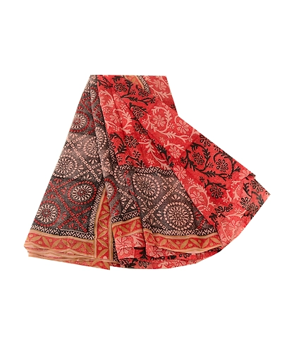 Sanskriti Vintage Red Sarees Printed Pure Georgette Silk Sari 5Yd Sewing Fabric, PRG-10756-Red-Printed Floral Design-Pure Georgette Silk-2