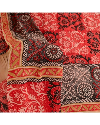 Sanskriti Vintage Red Sarees Printed Pure Georgette Silk Sari 5Yd Sewing Fabric, PRG-10756-Red-Printed Floral Design-Pure Georgette Silk-4
