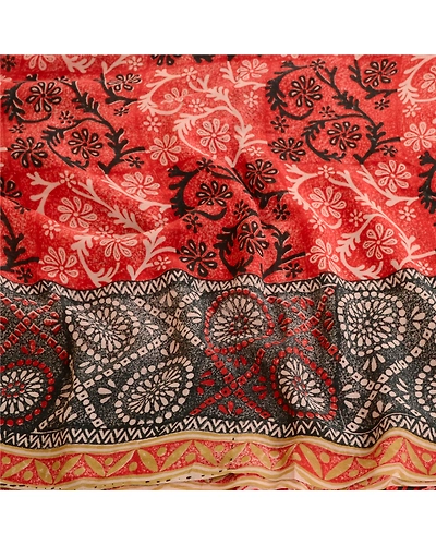 Sanskriti Vintage Red Sarees Printed Pure Georgette Silk Sari 5Yd Sewing Fabric, PRG-10756-Red-Printed Floral Design-Pure Georgette Silk-6