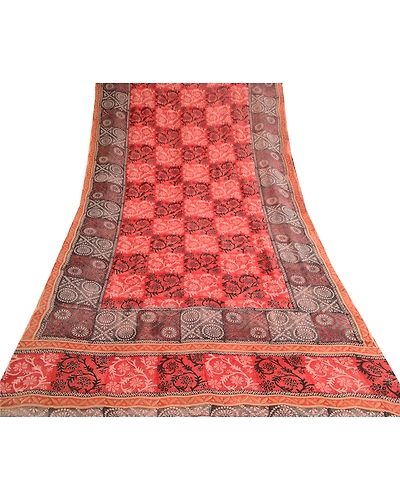 Sanskriti Vintage Red Sarees Printed Pure Georgette Silk Sari 5Yd Sewing Fabric, PRG-10756-Red-Printed Floral Design-Pure Georgette Silk-8
