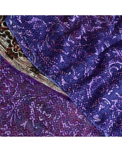 Sanskriti Vintage Red Sarees Printed Pure Georgette Silk Sari Soft Sewing Fabric, PRG-10760-Purple-Printed Floral Design-Pure Georgette Silk-1