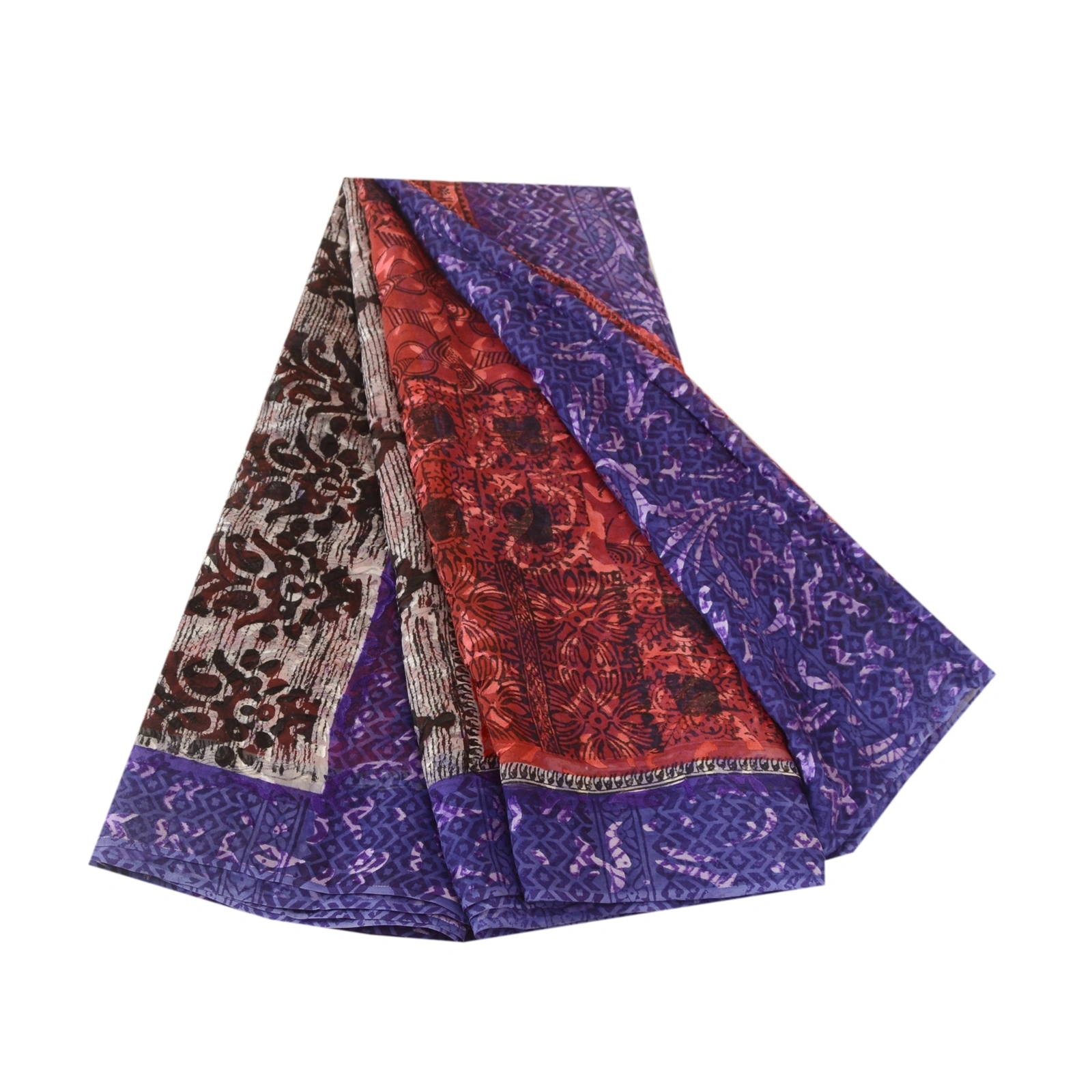 Sanskriti Vintage Red Sarees Printed Pure Georgette Silk Sari Soft Sewing Fabric, PRG-10760-Purple-Printed Floral Design-Pure Georgette Silk-2