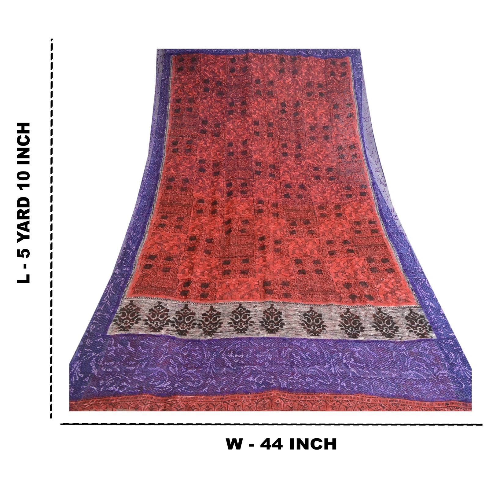 Sanskriti Vintage Red Sarees Printed Pure Georgette Silk Sari Soft Sewing Fabric, PRG-10760-Purple-Printed Floral Design-Pure Georgette Silk-3