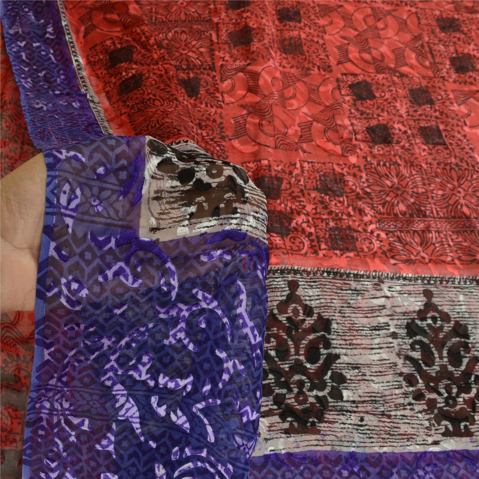 Sanskriti Vintage Red Sarees Printed Pure Georgette Silk Sari Soft Sewing Fabric, PRG-10760-Purple-Printed Floral Design-Pure Georgette Silk-4