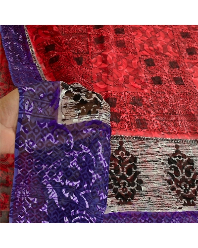 Sanskriti Vintage Red Sarees Printed Pure Georgette Silk Sari Soft Sewing Fabric, PRG-10760-Purple-Printed Floral Design-Pure Georgette Silk-4