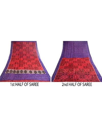 Sanskriti Vintage Red Sarees Printed Pure Georgette Silk Sari Soft Sewing Fabric, PRG-10760-Purple-Printed Floral Design-Pure Georgette Silk-5