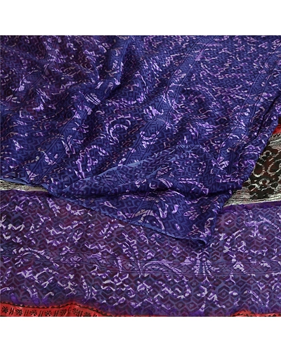 Sanskriti Vintage Red Sarees Printed Pure Georgette Silk Sari Soft Sewing Fabric, PRG-10760-Purple-Printed Floral Design-Pure Georgette Silk-7