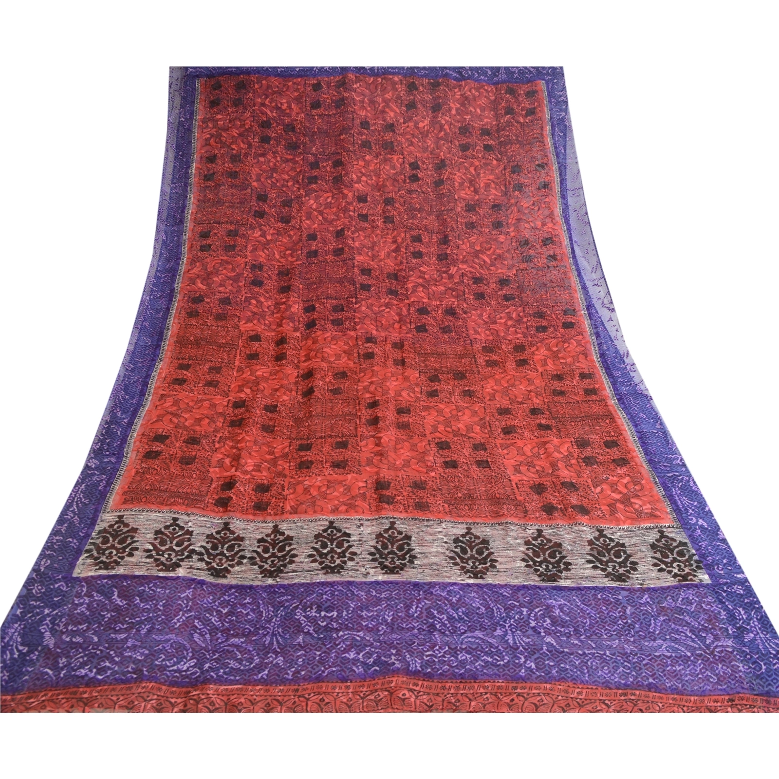 Sanskriti Vintage Red Sarees Printed Pure Georgette Silk Sari Soft Sewing Fabric, PRG-10760-Purple-Printed Floral Design-Pure Georgette Silk-8