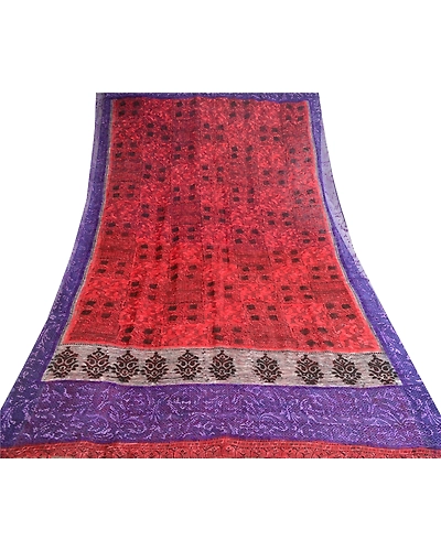 Sanskriti Vintage Red Sarees Printed Pure Georgette Silk Sari Soft Sewing Fabric, PRG-10760-Purple-Printed Floral Design-Pure Georgette Silk-8