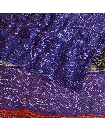 Sanskriti Vintage Red Sarees Printed Pure Georgette Silk Sari Soft Sewing Fabric, PRG-10760-Purple-Printed Floral Design-Pure Georgette Silk-9