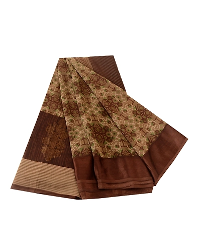 Sanskriti Vintage Brown Sarees Printed Pure Georgette Silk Sari Sewing Fabric, PRG-10761-Brown-Printed Floral Design-Pure Georgette Silk-2
