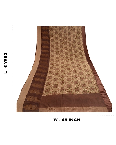 Sanskriti Vintage Brown Sarees Printed Pure Georgette Silk Sari Sewing Fabric, PRG-10761-Brown-Printed Floral Design-Pure Georgette Silk-3
