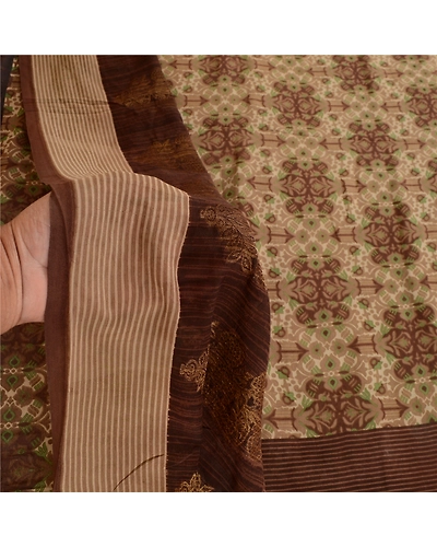 Sanskriti Vintage Brown Sarees Printed Pure Georgette Silk Sari Sewing Fabric, PRG-10761-Brown-Printed Floral Design-Pure Georgette Silk-4