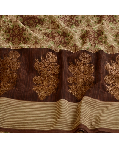 Sanskriti Vintage Brown Sarees Printed Pure Georgette Silk Sari Sewing Fabric, PRG-10761-Brown-Printed Floral Design-Pure Georgette Silk-6