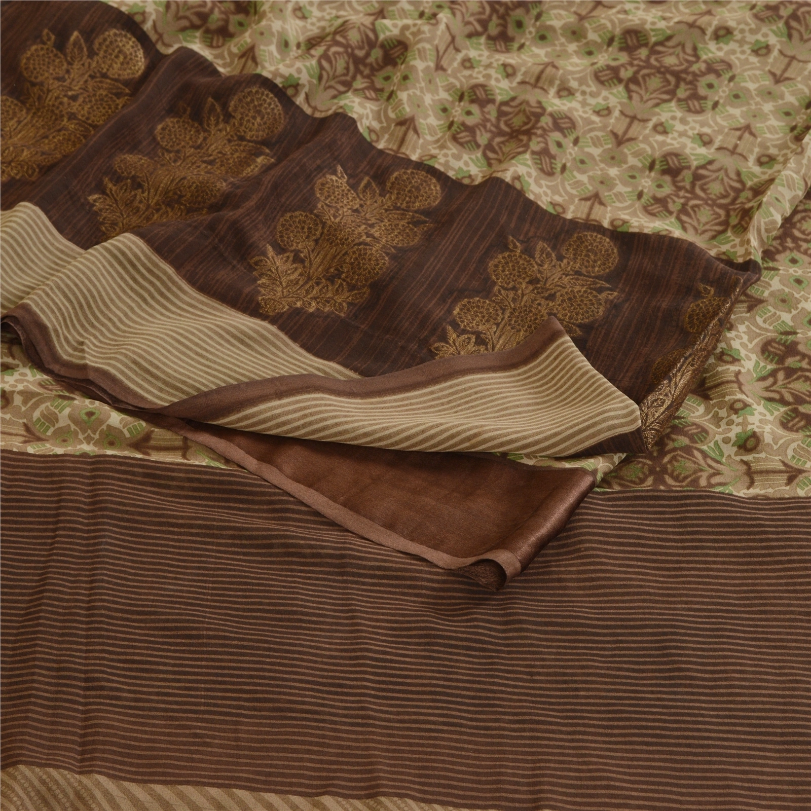 Sanskriti Vintage Brown Sarees Printed Pure Georgette Silk Sari Sewing Fabric, PRG-10761-Brown-Printed Floral Design-Pure Georgette Silk-7