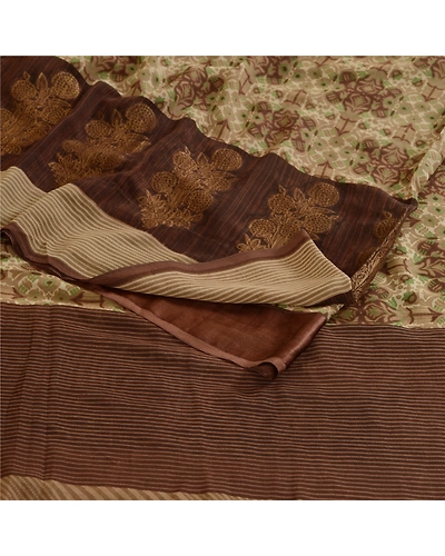 Sanskriti Vintage Brown Sarees Printed Pure Georgette Silk Sari Sewing Fabric, PRG-10761-Brown-Printed Floral Design-Pure Georgette Silk-7