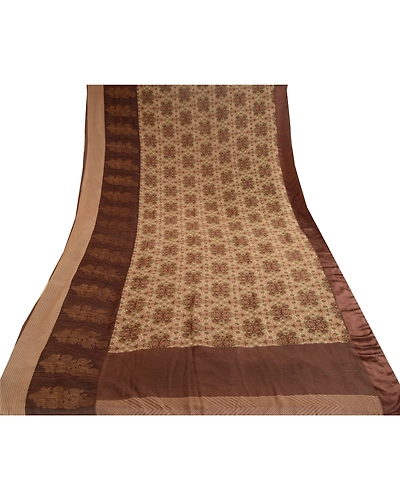 Sanskriti Vintage Brown Sarees Printed Pure Georgette Silk Sari Sewing Fabric, PRG-10761-Brown-Printed Floral Design-Pure Georgette Silk-8