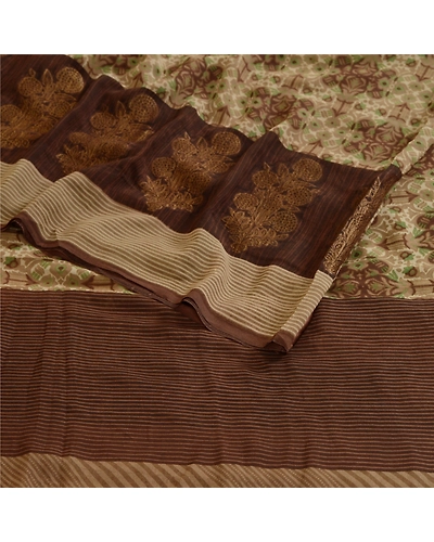 Sanskriti Vintage Brown Sarees Printed Pure Georgette Silk Sari Sewing Fabric, PRG-10761-Brown-Printed Floral Design-Pure Georgette Silk-9