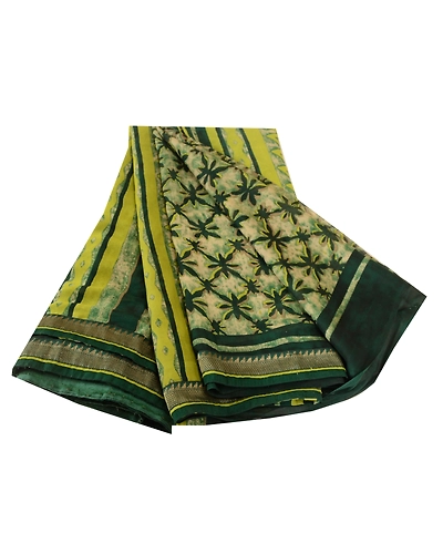 Sanskriti Vintage Green Indian Printed Sarees Georgette Sari 5Yd Sewing Fabric, PRG-10762-Green-Printed Floral Design-Poly Georgette-2