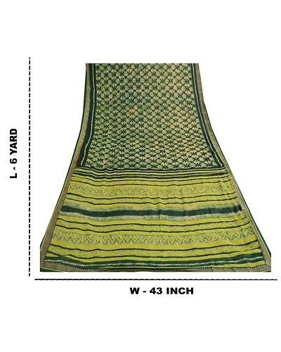 Sanskriti Vintage Green Indian Printed Sarees Georgette Sari 5Yd Sewing Fabric, PRG-10762-Green-Printed Floral Design-Poly Georgette-3