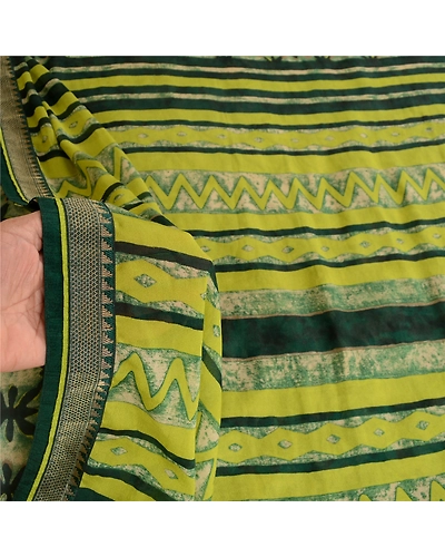 Sanskriti Vintage Green Indian Printed Sarees Georgette Sari 5Yd Sewing Fabric, PRG-10762-Green-Printed Floral Design-Poly Georgette-4