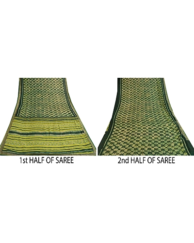 Sanskriti Vintage Green Indian Printed Sarees Georgette Sari 5Yd Sewing Fabric, PRG-10762-Green-Printed Floral Design-Poly Georgette-5
