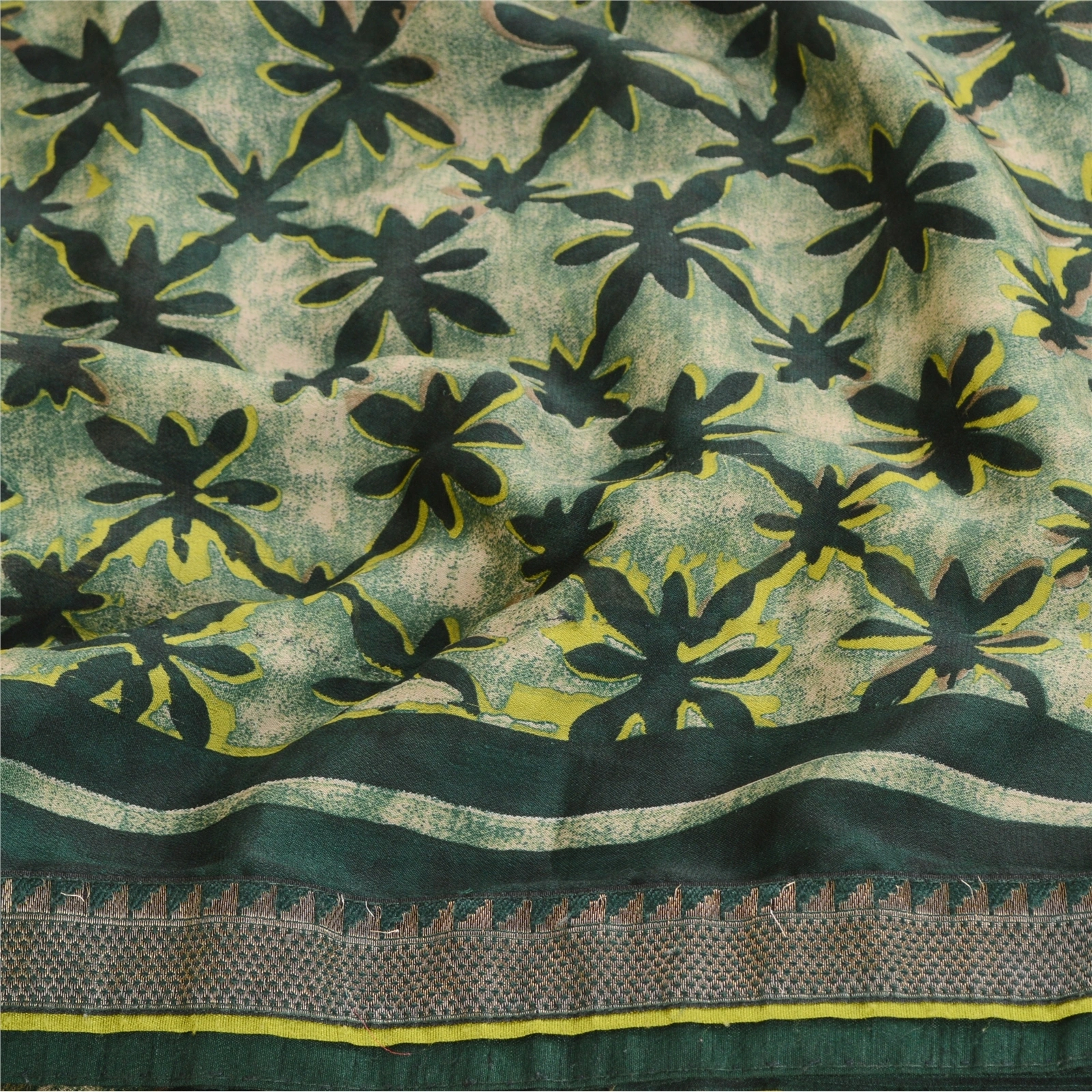 Sanskriti Vintage Green Indian Printed Sarees Georgette Sari 5Yd Sewing Fabric, PRG-10762-Green-Printed Floral Design-Poly Georgette-6