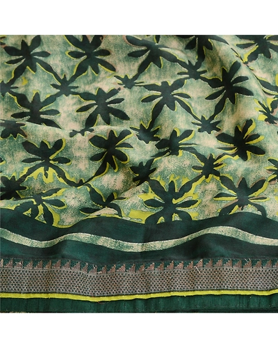 Sanskriti Vintage Green Indian Printed Sarees Georgette Sari 5Yd Sewing Fabric, PRG-10762-Green-Printed Floral Design-Poly Georgette-6
