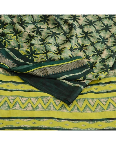 Sanskriti Vintage Green Indian Printed Sarees Georgette Sari 5Yd Sewing Fabric, PRG-10762-Green-Printed Floral Design-Poly Georgette-7